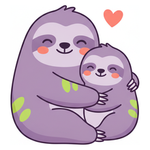 A sloth parent hugging a sloth kid
